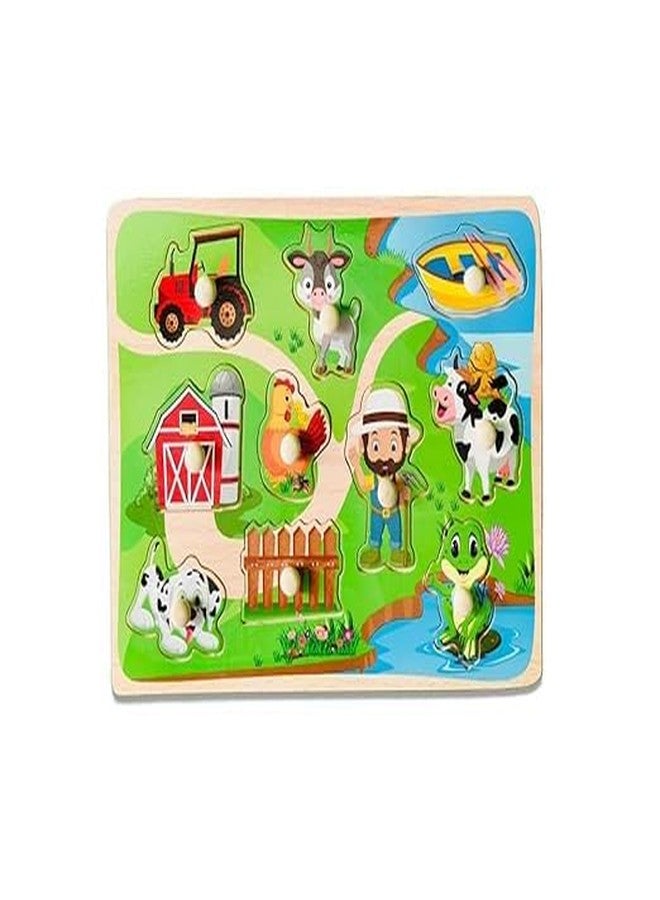 NEKSTY Wooden 10 Pieces Farm Themed Pegged Knob Toy - Image 1